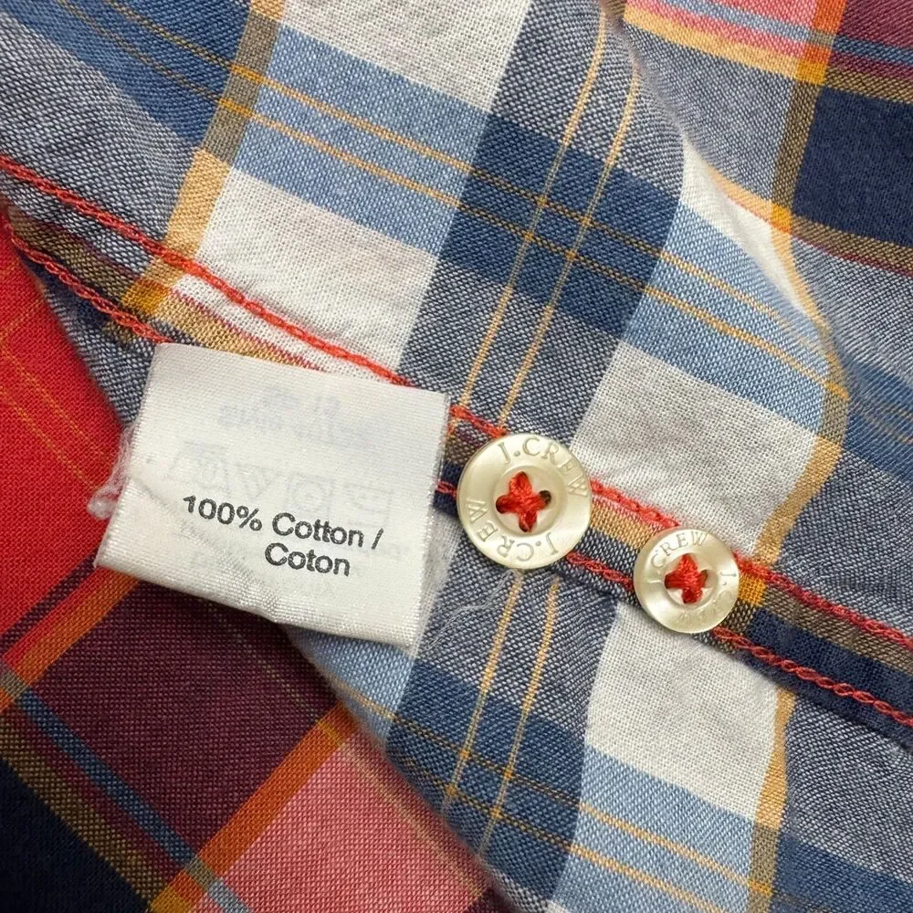 J.Crew Summer Plaid Cotton Long Sleeve Button Down Shirt Mens Medium Red Blue